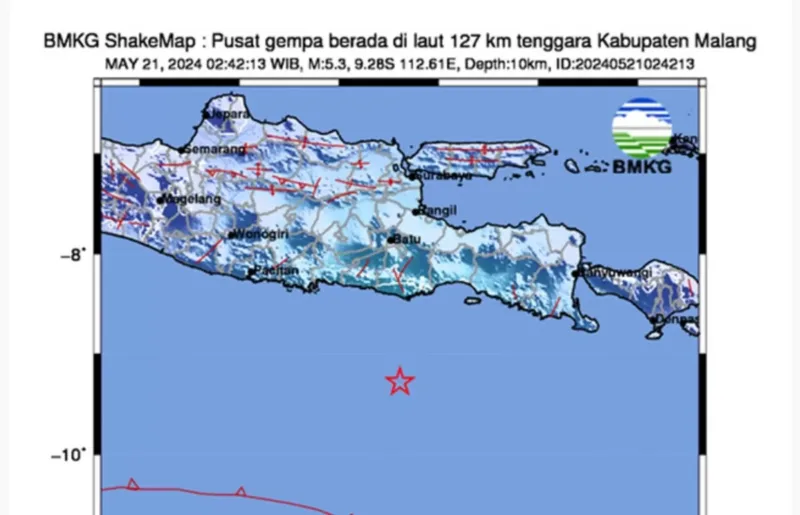 Gempa 5,3 Magnitudo Telah Terjadi di Malang, Tak Berpotensi Tsunami