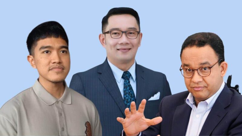Kolase foto Anies Baswedan, Ridwan Kamil dan Kaesang Pengarep.