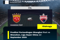 Prediksi Pertandingan Shanghai Port vs Shenzhen, Liga Super China 13 September 2024