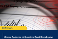 Gempa Pariaman di Sumatera Barat Berkekuatan M 5, Tidak berpotensi menyebabkan tsunami