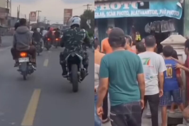 Geng motor bersenjata kelewang ricuh di Medan, dikejar TNI hingga dikeroyok warga sebelum diamankan petugas. (Foto: Instagram @medanviralinfo)