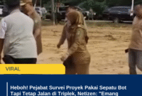 Heboh! Pejabat Survei Proyek Pakai Sepatu Bot Tapi Tetap Jalan di Triplek, Netizen: 