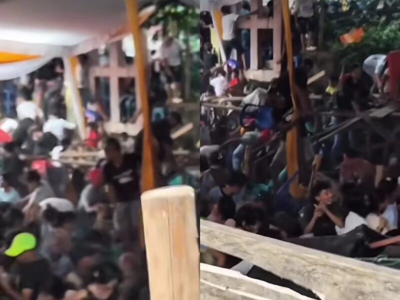 Panggung hajatan di Palembang roboh saat musik remix diputar, pengunjung berjatuhan terjeblos ke air. (Foto: Instagram @oypalembang)