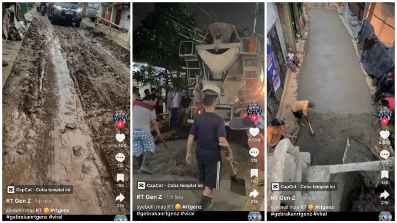 Ketua RT Gen Z melakukan pengecoran jalan