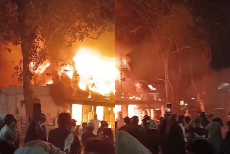 Gedung Grahadi Surabaya terbakar hebat, massa anarkis lempar molotov, ruang penting hangus tak tersisa. (Foto: Instagram @ini_surabaya)
