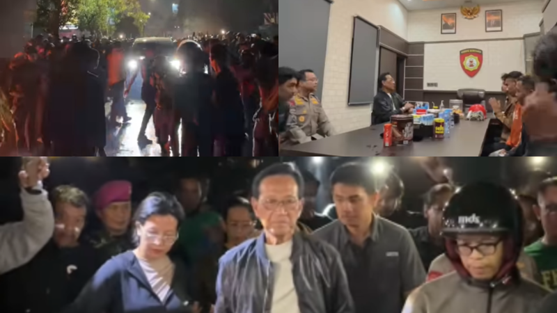 Gubernur DIY, Sri Sultan Hamengku Buwono X mendatangi Mapolda DIY untuk menemui massa. (Sumber Foto: Tangkapan Layar/Instagram @humasjogja)