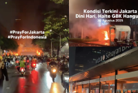 Ilustrasi halte TransJakarta yang dibakar oleh massa. (Sumber Foto: Tangkapan Layar/TikTok @jktdiemplease)