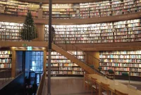 Ilustrasi Perpustakaan Umum Stockholm dengan keindahan arsitekturnya.