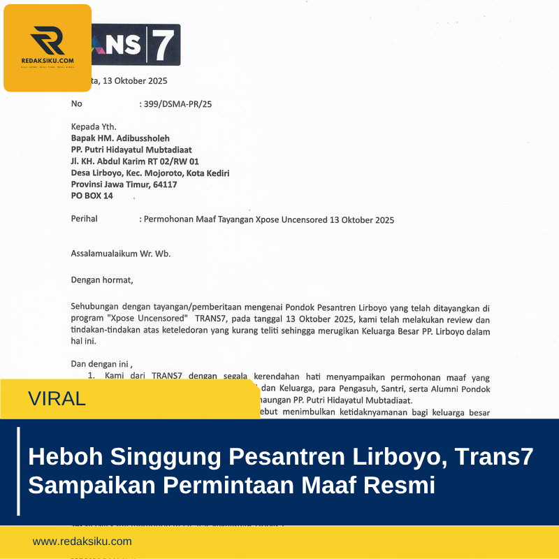 Heboh Singgung Pesantren Lirboyo, Trans7 Sampaikan Permintaan Maaf Resmi