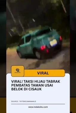Viral! Taksi Hijau Tabrak Pembatas Taman Usai Belok di Cisauk