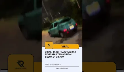 VIRAL! TAKSI HIJAU TABRAK PEMBATAS TAMAN USAI BELOK DI CISAUK