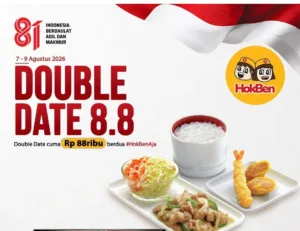 Cari promo makan hemat di tanggal 8.8? Simak promo Double Date Agustus 2026 dari berbagai restoran dan bakery dengan harga mulai Rp8.800. (Foto: Instagram @hokben_id)