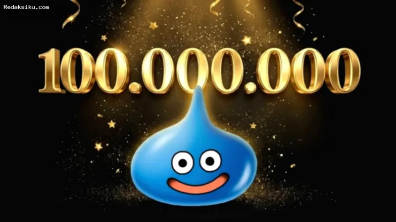 Logo dan karakter seri game Dragon Quest yang mencatatkan penjualan 100 juta kopi di seluruh dunia.
