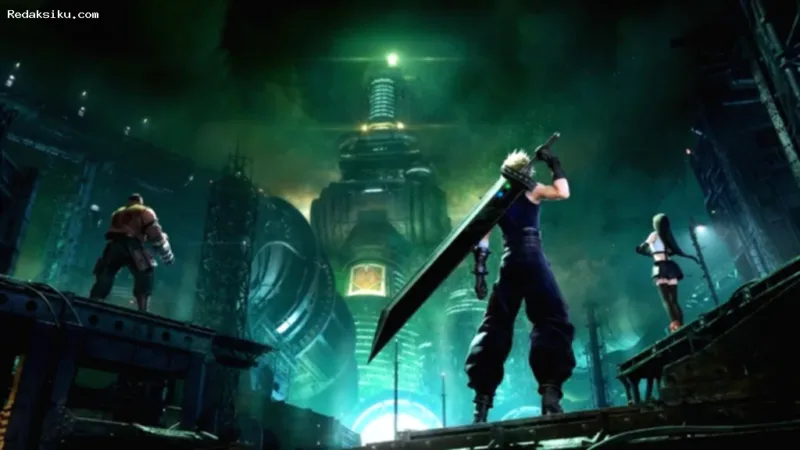 Logo Final Fantasy VII Revelation dan ilustrasi karakter di tengah industri game modern dengan ukuran file 200 GB.