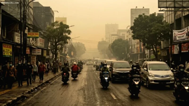 Cuaca Sumsel — Pemandangan langit berawan dan udara kabur yang menyelimuti wilayah Sumatera Selatan.