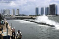 Giant Sea Wall — Ilustrasi logo Danantara dan proyek strategis nasional termasuk pembangunan tanggul laut raksasa.