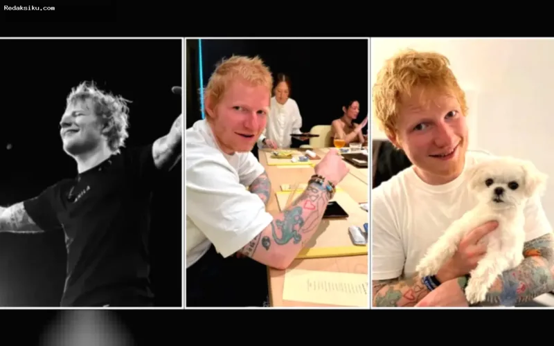 Sheeran Bicara — Penyanyi Ed Sheeran berbicara di atas panggung konser Lincoln Financial Field, Philadelphia.
