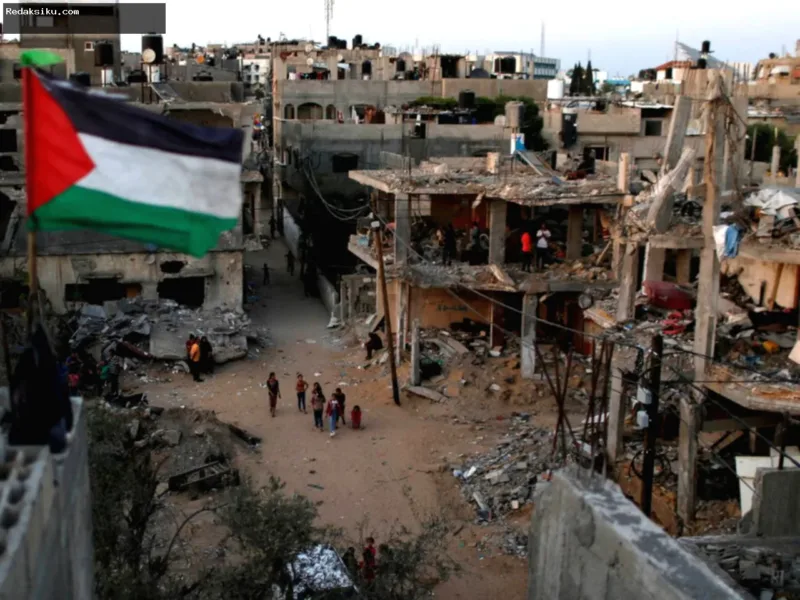 Bantuan Gaza — Puing bangunan hancur akibat konflik di Jalur Gaza yang memerlukan rekonstruksi besar.