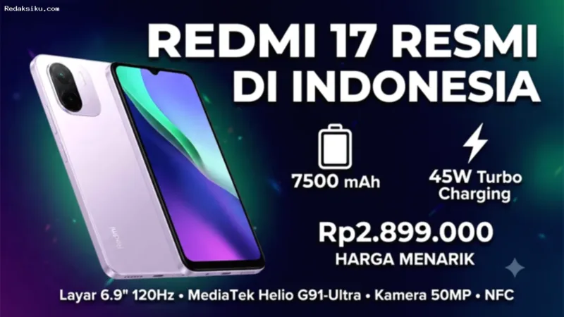 Smartphone Redmi 17 dengan desain modern dan fitur lampu RGB pada bodi belakang