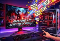 laptop ROG OLED — Jajaran monitor dan laptop gaming ASUS ROG seri OLED dengan desain futuristik