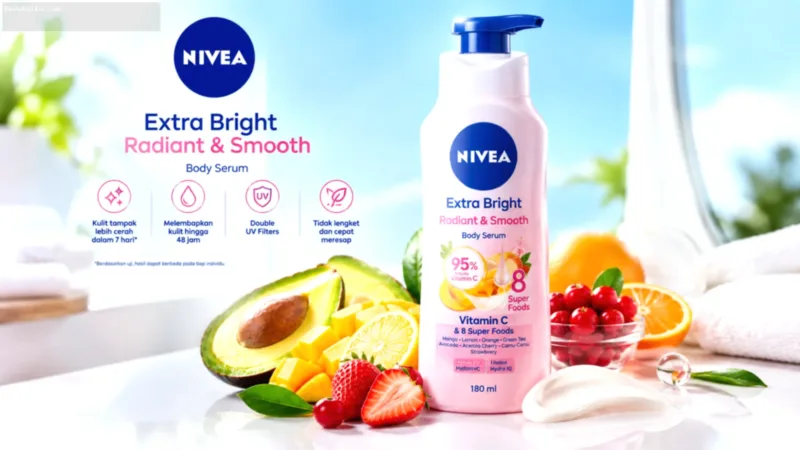 Botol produk NIVEA Extra Bright Radiant dan Smooth Vitamin C untuk perawatan kulit