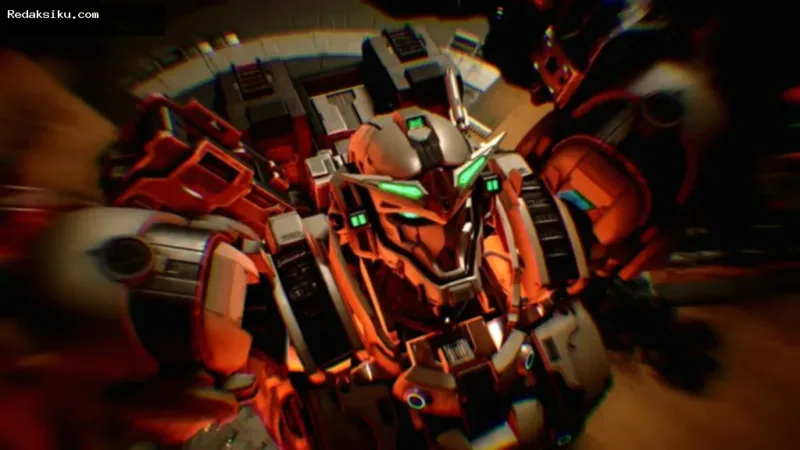 Tangkapan layar game Gundam Rogue Orbit yang menampilkan aksi pertempuran mecha Gundam Helix.