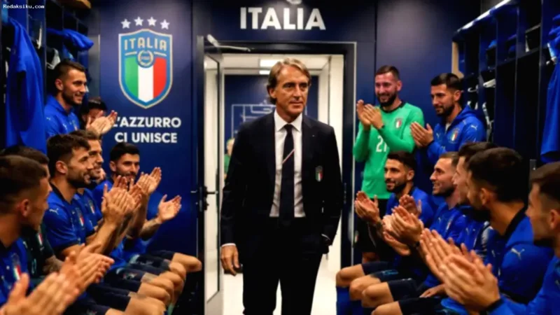 Pelatih Roberto Mancini saat memimpin skuad tim nasional Italia dalam upaya peremajaan tim.