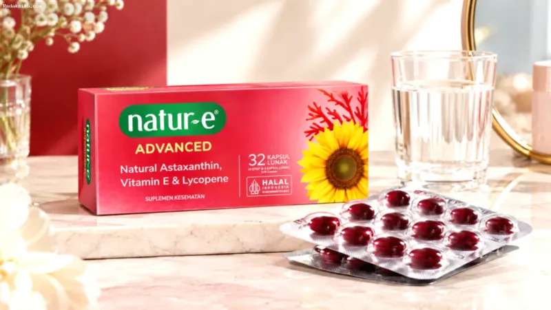 Kemasan suplemen Natur-E Advanced untuk perawatan kesehatan kulit dari dalam.