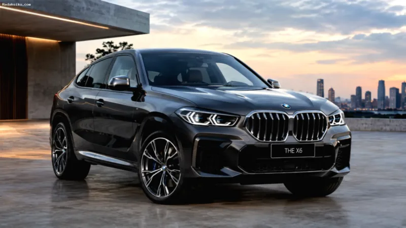 Tampilan eksterior depan mobil BMW X6 SUV premium berdesain coupe dinamis