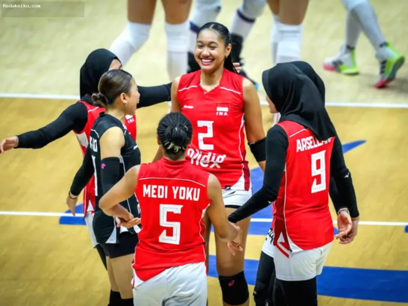 Pemain Timnas Voli Putri Indonesia saat bertanding pada ajang Asian Games 2026.