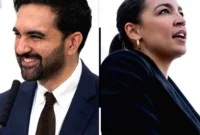 kemenangan progresif — Ilustrasi grafis politik Amerika Serikat yang menunjukkan polarisasi ideologi di tengah masyarakat.