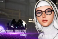 Karakter Eve dari game Stellar Blade dengan latar belakang futuristik