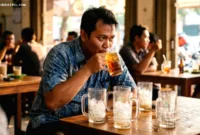 minum air — Gelas berisi air putih di atas meja sebagai ilustrasi bahaya konsumsi air berlebihan