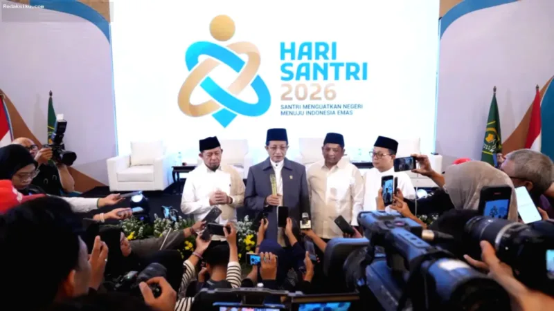 Menteri Agama Nasaruddin Umar meluncurkan logo dan tema Hari Santri 2026 di Jakarta.