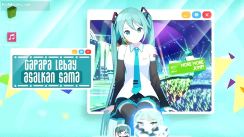 Tangkapan layar game Hatsune Miku Colorful Stage yang mendukung bahasa Indonesia dan lagu lokal.