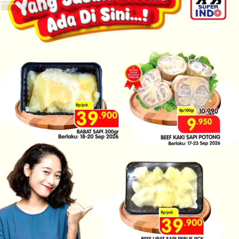 Katalog promo Super Indo 18-23 September 2026 menawarkan diskon minyak goreng dan daging sapi.