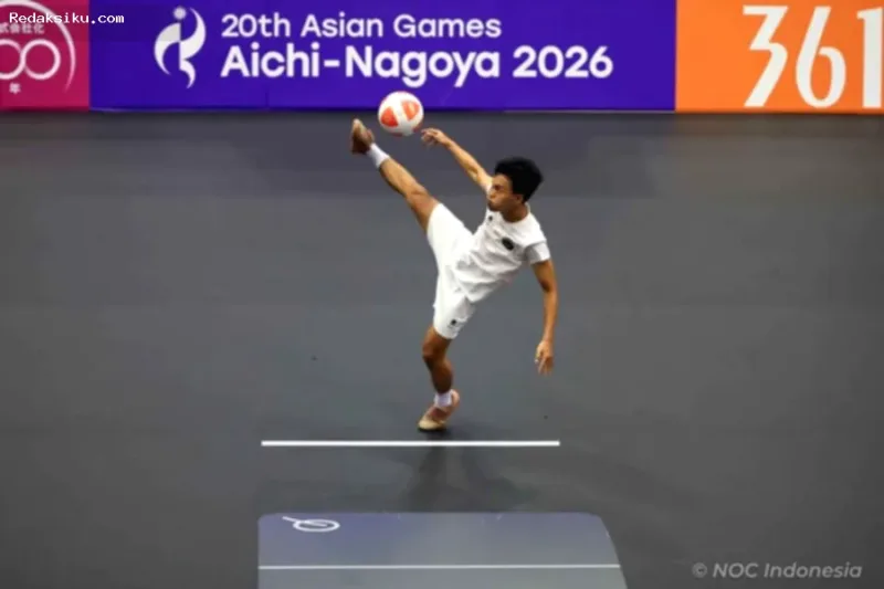 Yoga Ardika Putra saat bertanding dan meraih medali teqball di Asian Games 2026