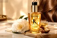 Botol produk Kérastase Elixir Ultime untuk perawatan rambut berkilau tanpa lepek