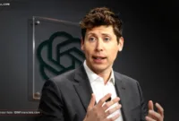 pengembangan AI — Logo OpenAI dengan latar belakang abstrak yang melambangkan teknologi kecerdasan buatan