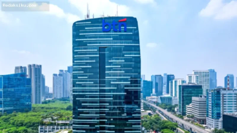 obligasi sosial — Gedung kantor pusat Bank BTN dengan logo perusahaan yang terlihat jelas