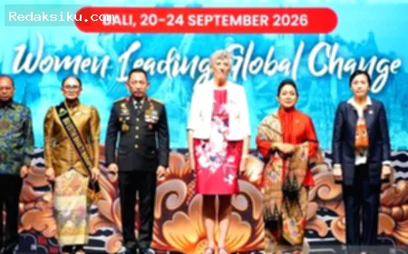 Kapolri Dorong Polwan — Kapolri Jenderal Listyo Sigit Prabowo memberikan sambutan dalam konferensi IAWP 2026 di Bali