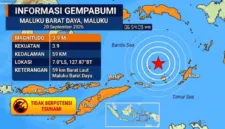 Gempa bumi tektonik dengan magnitudo 3,9 mengguncang wilayah Maluku Barat Daya pada Minggu pagi.