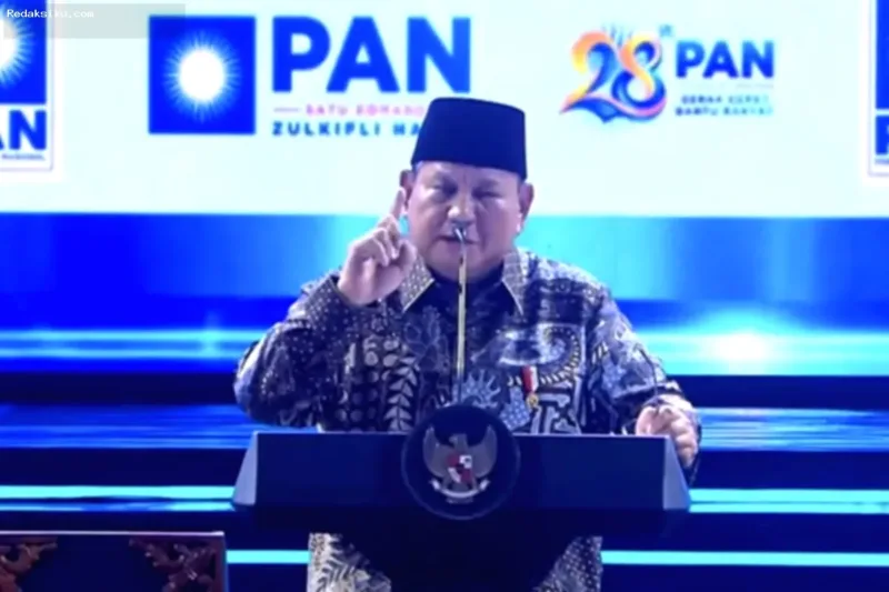 Prabowo Tanggapi Kritikan — Presiden Prabowo Subianto menyampaikan pidato pada perayaan HUT ke-28 PAN di Jakarta.