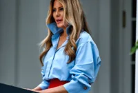 Kegiatan Melania Trump — Melania Trump tampil di depan publik dengan busana formal dalam sebuah acara resmi.