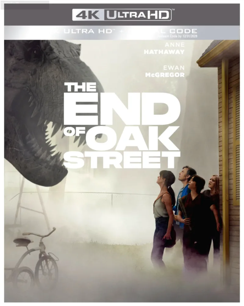Sampul fisik 4K UHD Blu-ray film fiksi ilmiah The End of Oak Street karya David Robert Mitchell.