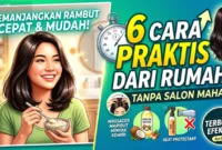 memanjangkan rambut — Seorang wanita dengan rambut panjang sehat dan berkilau sedang merawat rambutnya di rumah.