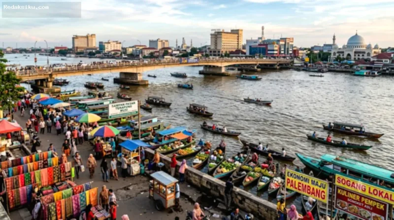 Suasana aktivitas ekonomi dan pariwisata di kawasan Sungai Musi Palembang