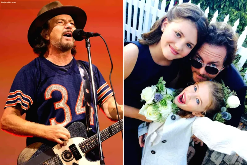 anak Eddie Vedder — Eddie Vedder bersama istrinya Jill McCormick dan kedua putrinya, Olivia dan Harper Vedder.
