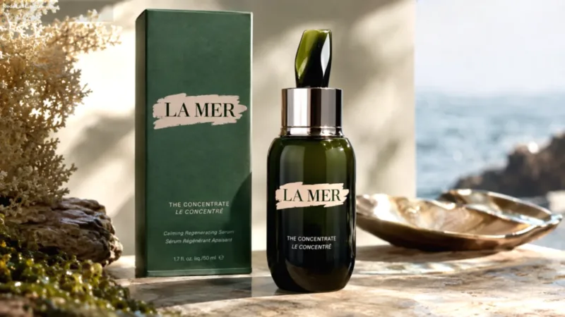 Review Mer — Botol serum mewah La Mer The Concentrate dengan kemasan ikonik untuk perawatan skin barrier