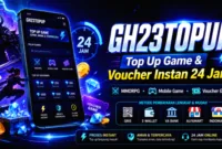GH23TOPUP Situs Top — Ilustrasi layar ponsel menampilkan situs top up game online terpercaya GH23TOPUP